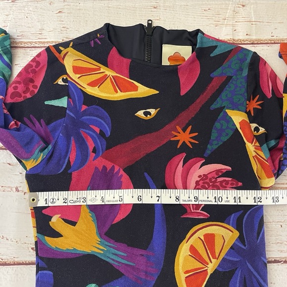 Farm Rio Mystic Jungle Midi Knit Dress Red Multi Size XS Women's Summer - Picture 6 of 10